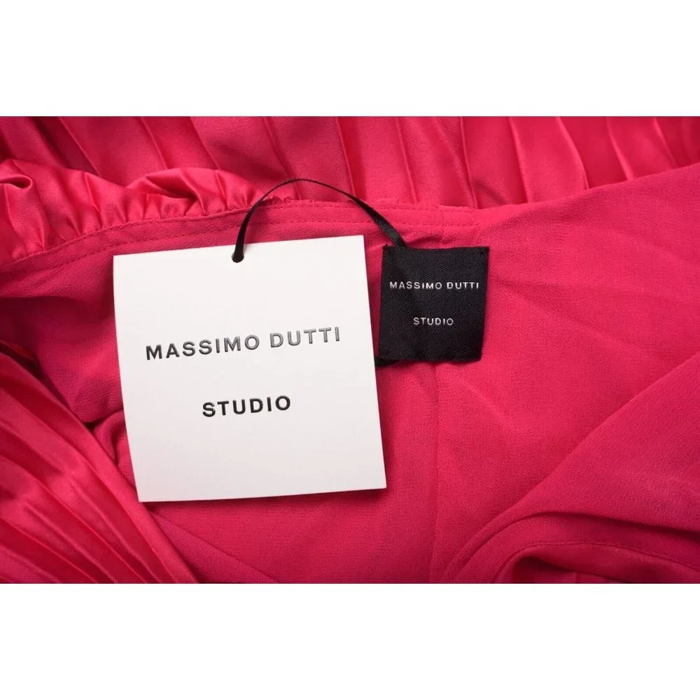 Massimo Dutti Studio Women Halter Maxi Dress S Pleated Pink Fuchsia 9012/952 NWT_7
